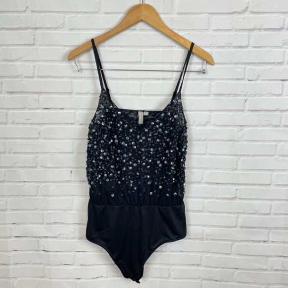 ASOS Tops - ASOS Sequin Black Cami Bodysuit V-neck